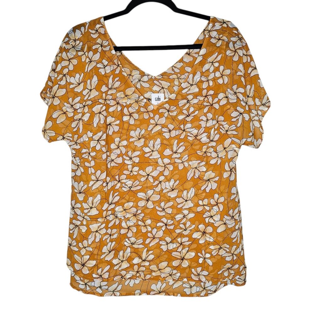 ❤️Cabi S Yellow Thrive Double Layer Chiffon Top Blouse Floral Boho Office 3598